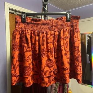 Double Layered Red Boho Floral Skirt